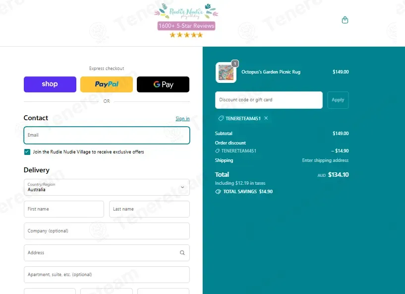 Rudie Nudie Designs coupon code: 10% off with TENERETEAM451. Tested and valid as 1 week ago.