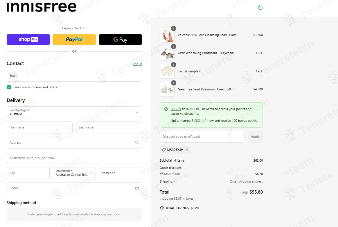 Innisfree Australia coupon code: 10% off with MSR9BX8H. Tested and valid as 8 months ago.