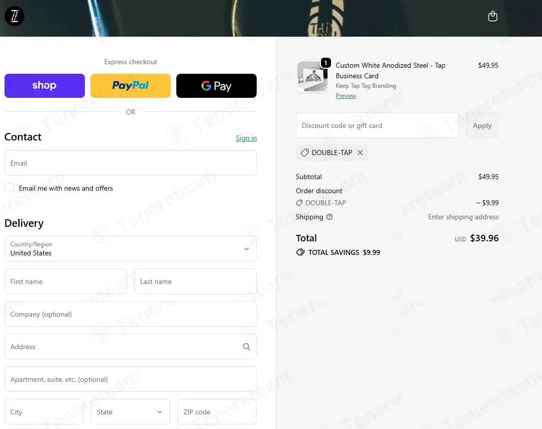 TapTag coupon code re-checked and confirmed working at checkout