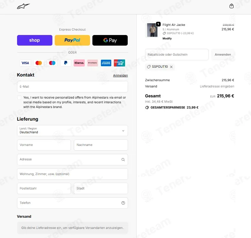 Alpinestars DE coupon code: 10% off with SSPOUT10. Tested and valid as 1 month ago.
