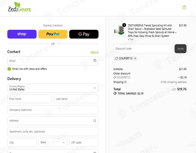 ZestiGreens coupon code: 10% off with COUPERT10. Tested and valid as 2 weeks ago.