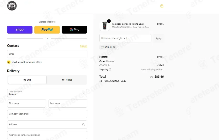 Rampage Coffee coupon code: 10% off with ADBH0. Tested and valid as 2 weeks ago.