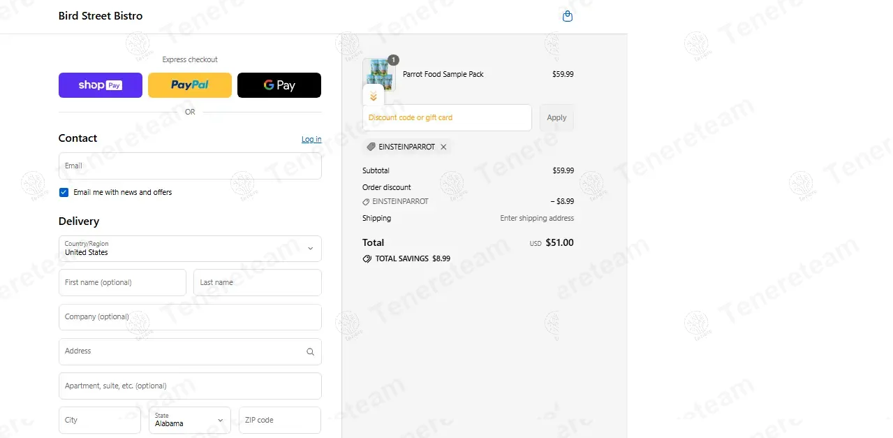 Bird Street Bistro coupon code: 15% off with Einsteinparrot. Tested and valid as 11 months ago.