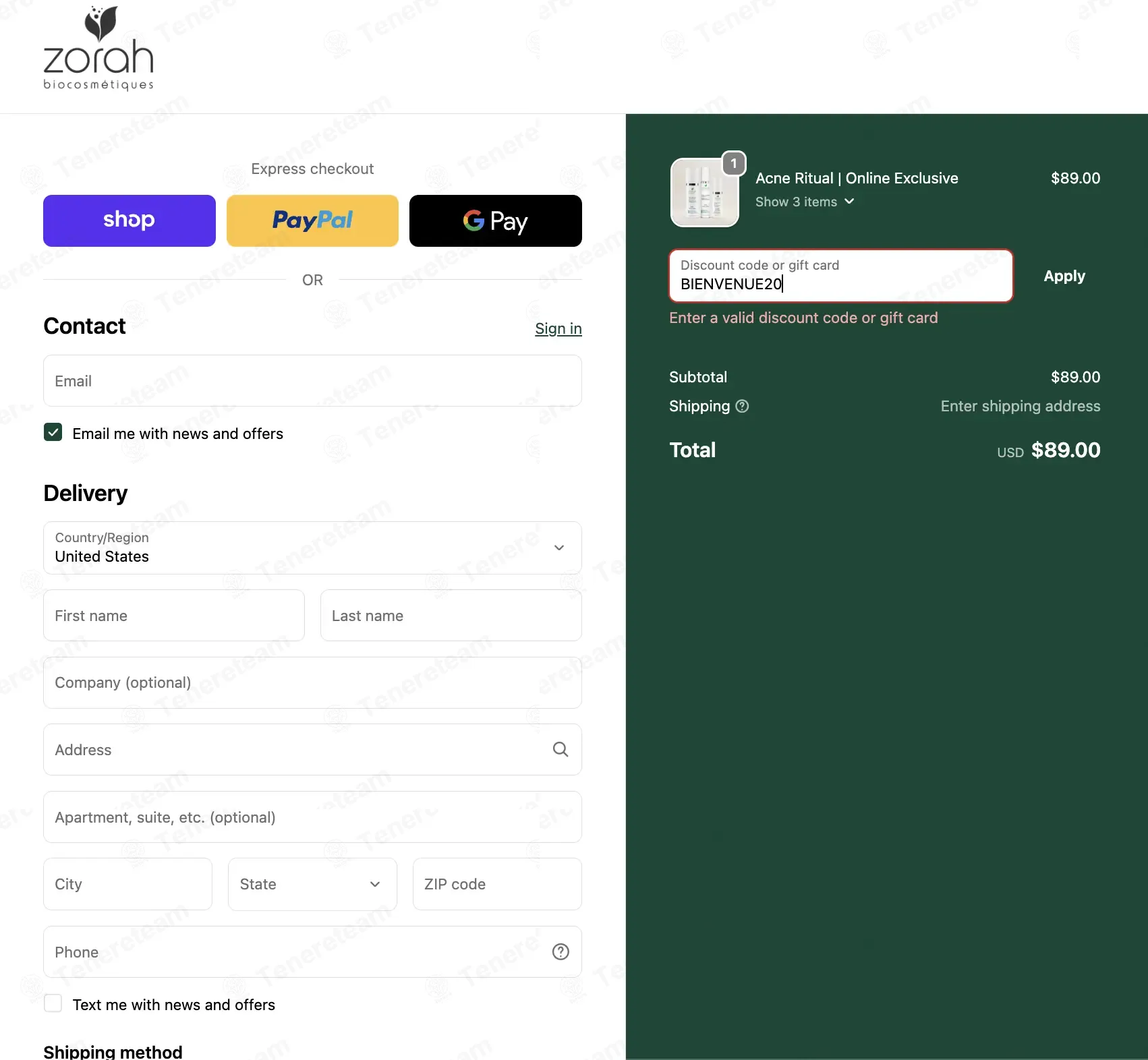 Zorah Biocosmetiques coupon code: 20% off with BIENVENUE20. Tested and valid as 2 weeks ago.