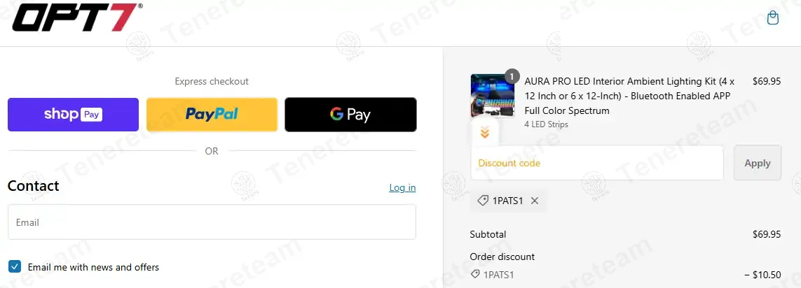 OPT7 Lighting coupon code: 15% off with 1PATS1. Tested and valid as 1 year ago.