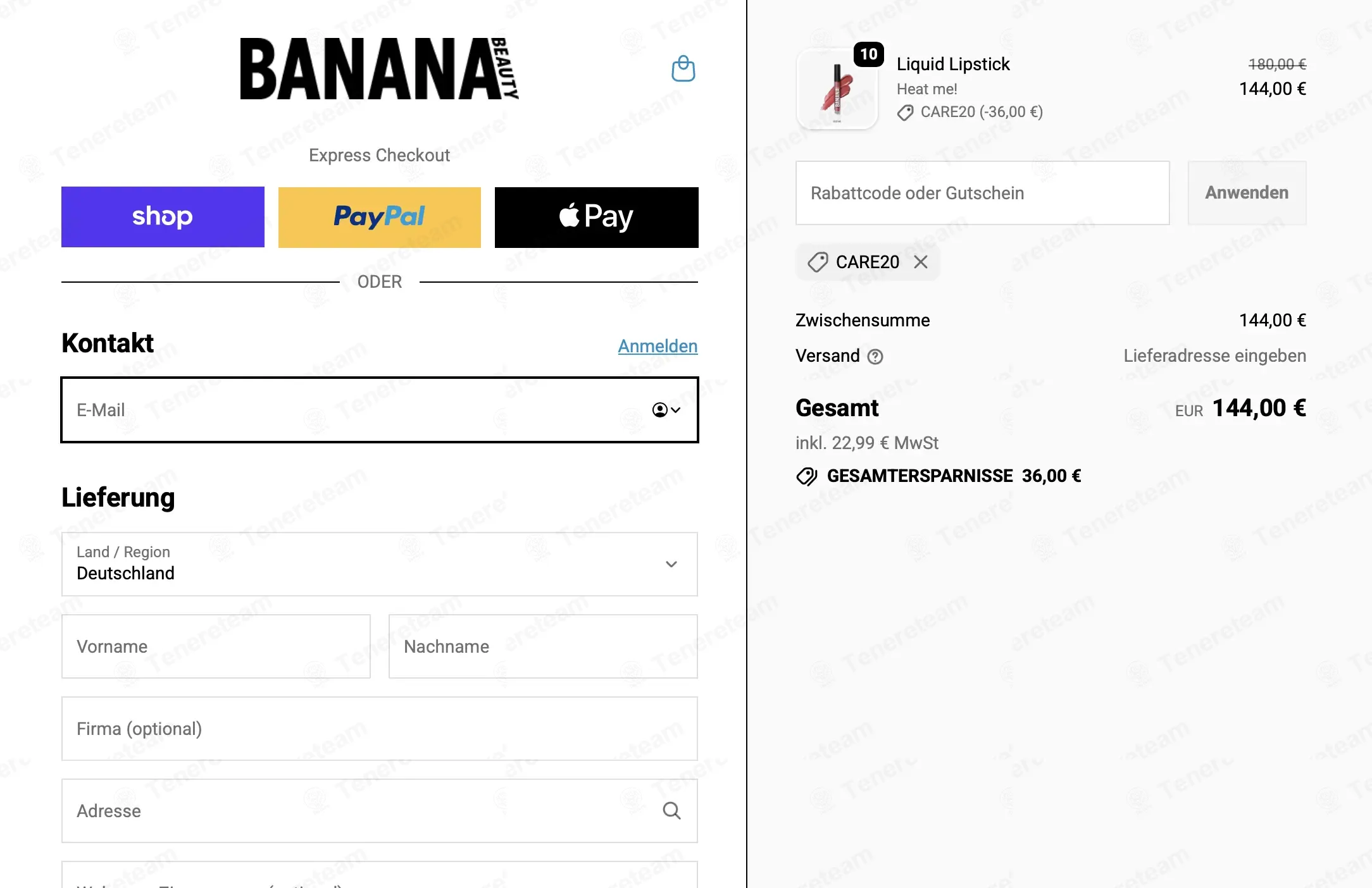 Banana Beauty DE coupon code: 20% off with CARE20. Tested and valid as 2 months ago.