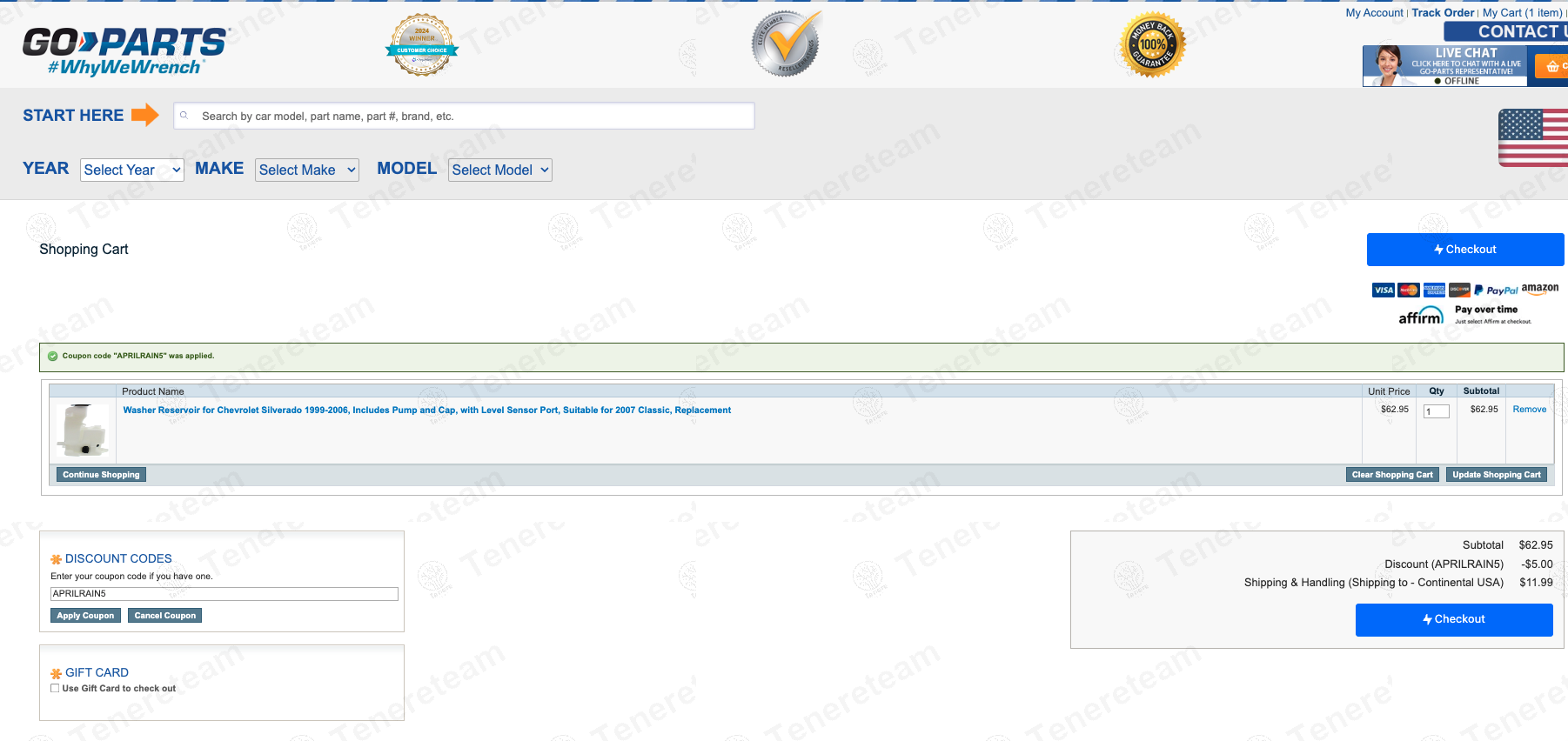 Go-Parts coupon code: 5% off with APRILRAIN5. Tested and valid as 1 year ago.