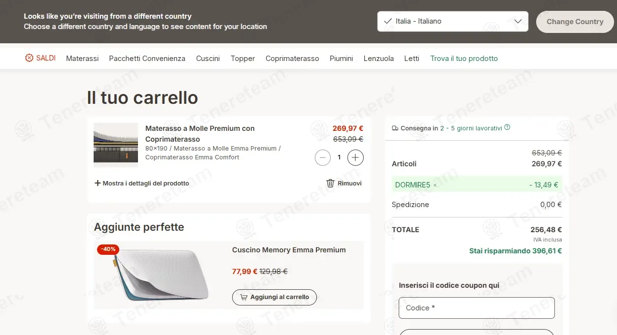 Emma Materasso IT coupon code: 5% off with DORMIRE5. Tested and valid as 1 year ago.