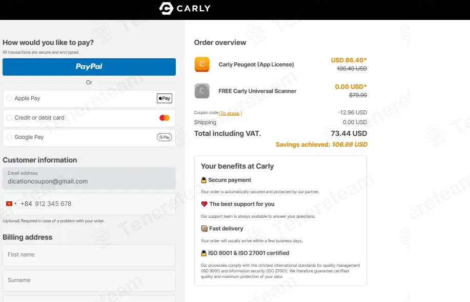 My Carly FR coupon code: 15% off with CONDEMOTOR15. Tested and valid as 1 month ago.