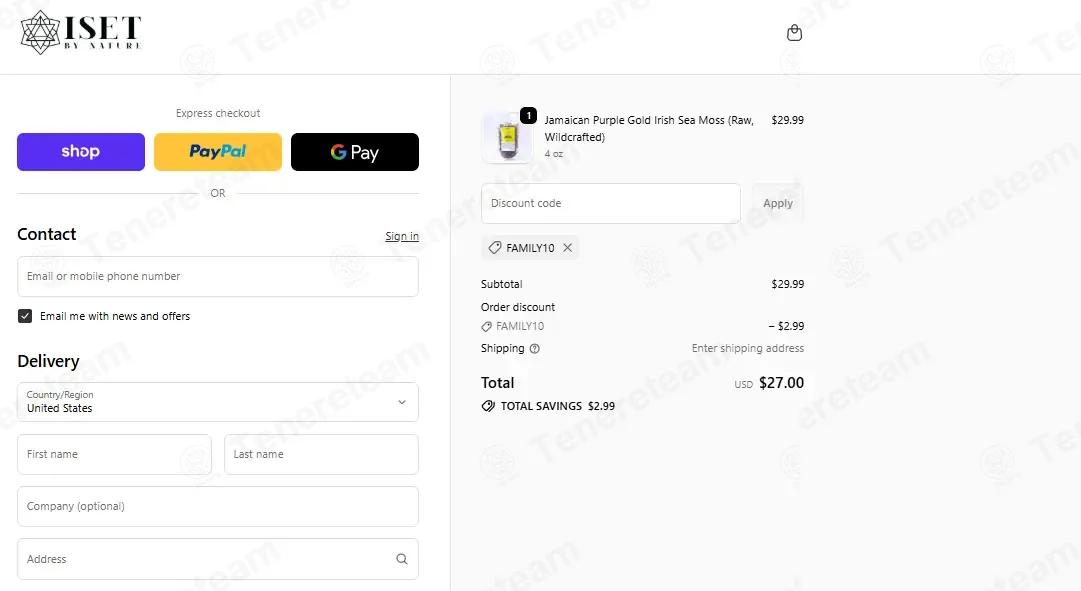 Iset by Nature coupon code: 10% off with FAMILY10. Tested and valid as 1 month ago.