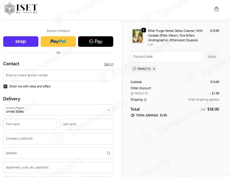 Iset by Nature coupon code: 10% off with FAMILY10. Tested and valid as 1 month ago.