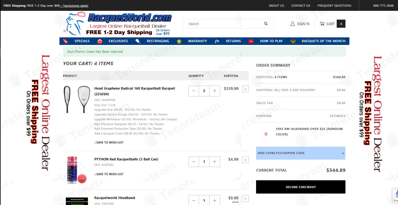 Racquetball Warehouse coupon code: 100% off with RWBAND. Tested and valid as 1 year ago.