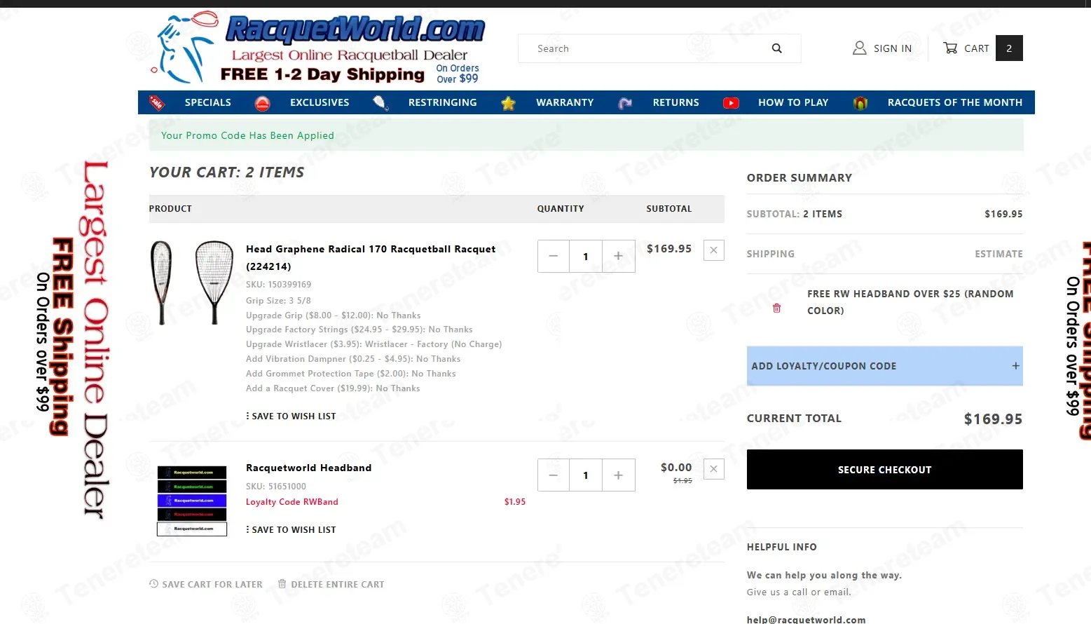 Racquetball Warehouse coupon code: 100% off with RWBAND. Tested and valid as 1 week ago.
