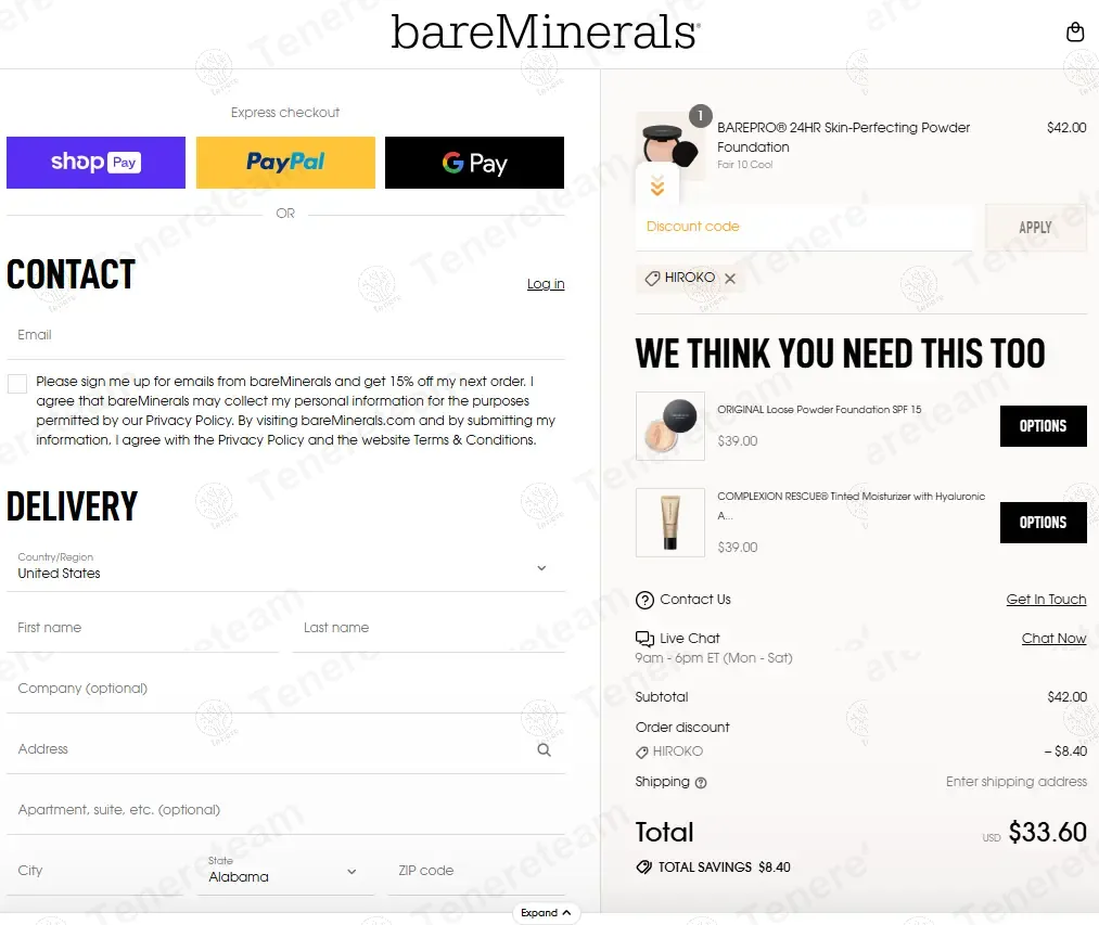 Bare Minerals coupon code: 20% off with HIROKO. Tested and valid as 10 months ago.