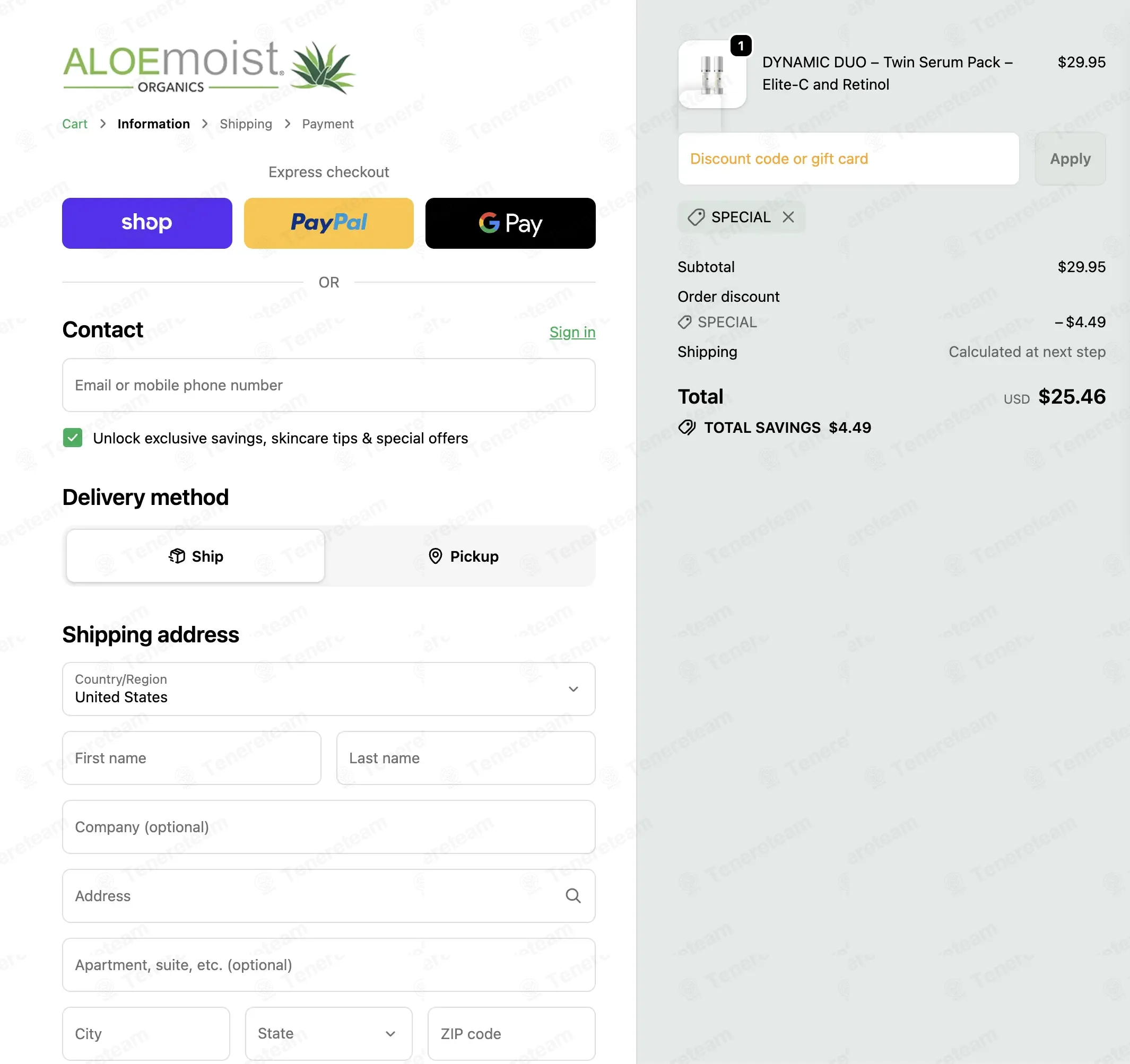 AloeMoist Organics coupon code: 15% off with SPECIAL. Tested and valid as 6 days ago.