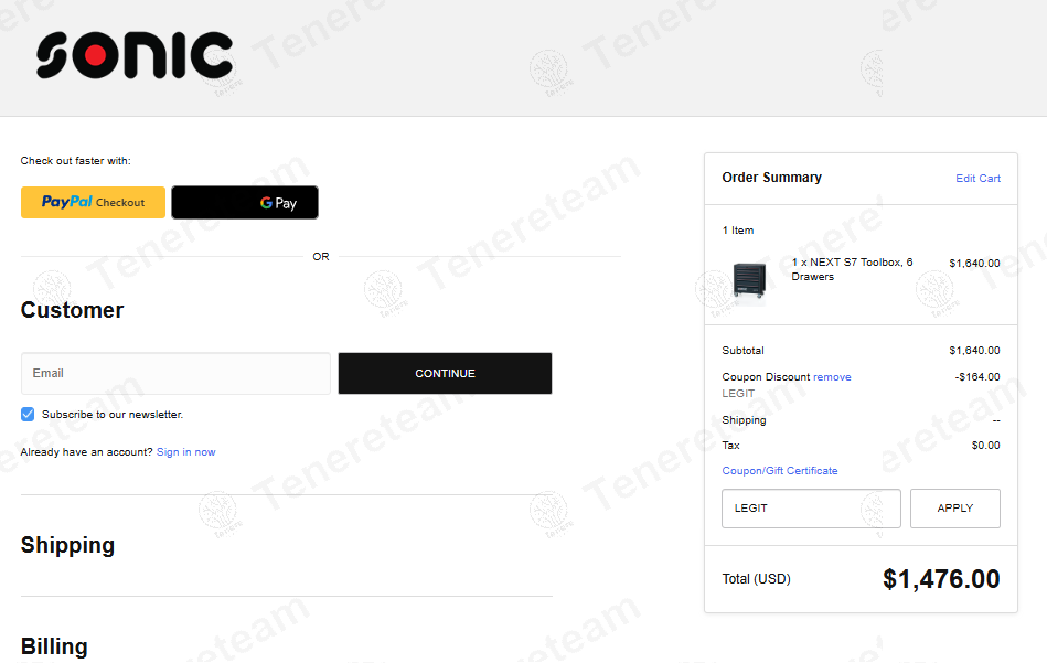Sonic Tools coupon code: 10% off with LEGIT. Tested and valid as 1 year ago.
