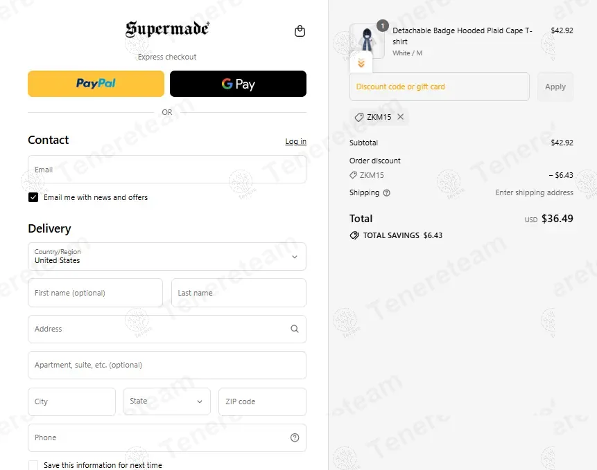 Thesupermade coupon code: 15% off with ZKM15. Tested and valid as 11 months ago.