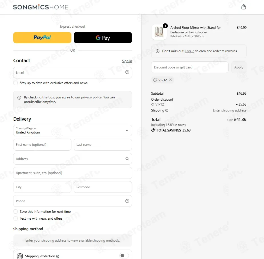 Songmics Home UK coupon code: 12% off with VIP12. Tested and valid as 1 month ago.