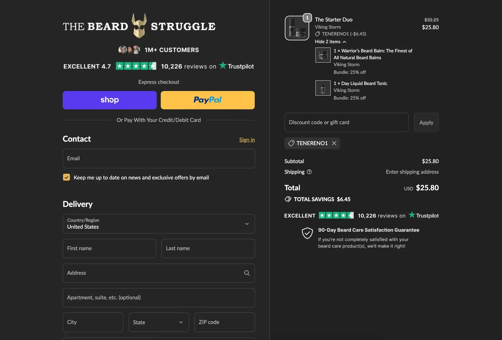 The Beard Struggle coupon code: 20% off with TENERENO1. Tested and valid as 1 month ago.