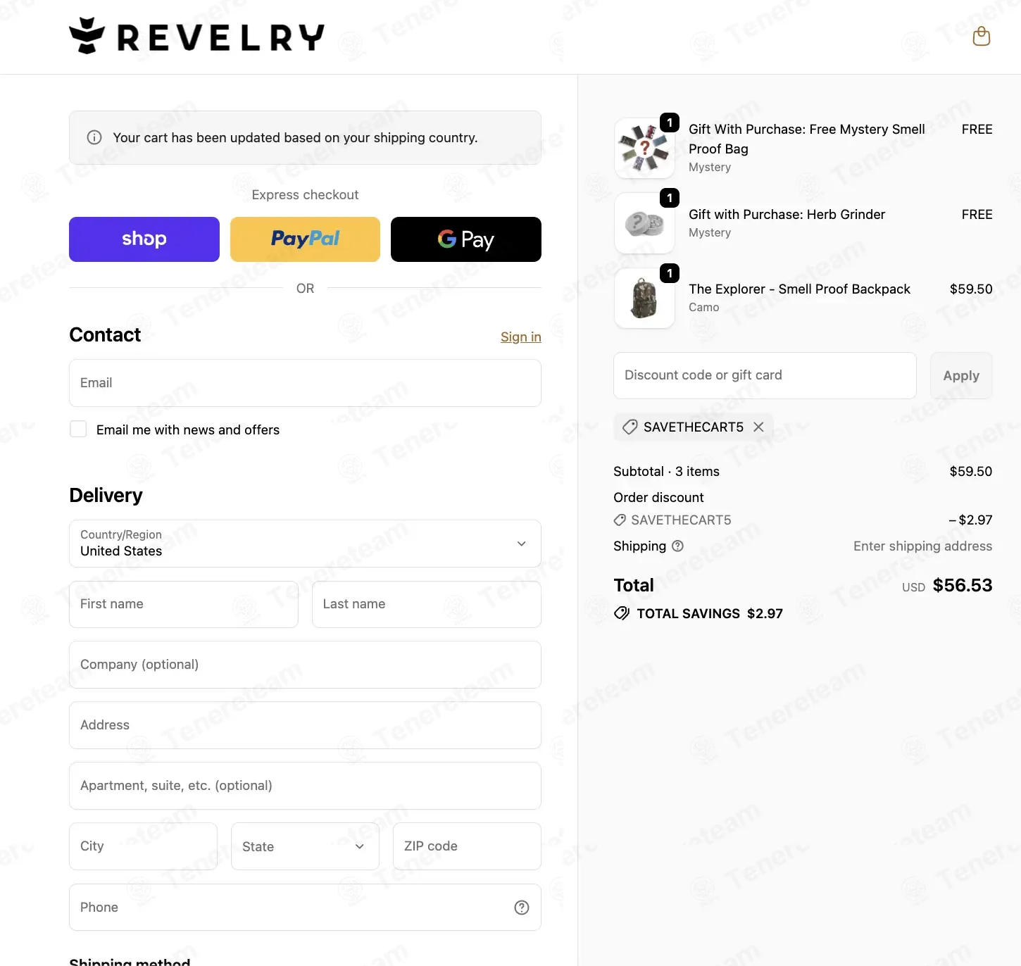 Revelry Supply coupon code: 5% off with SAVETHECART5. Tested and valid as 4 months ago.