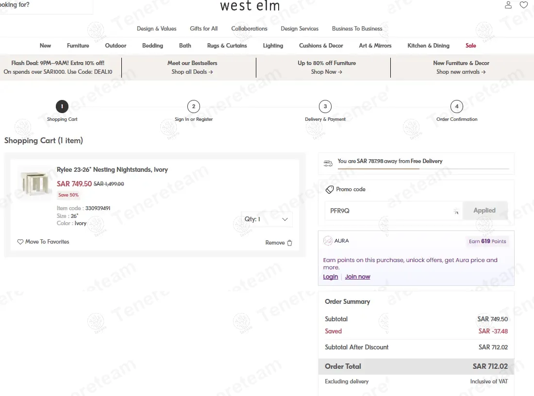 West Elm KSA coupon code: 5% off with PFR9Q. Tested and valid as 9 months ago.