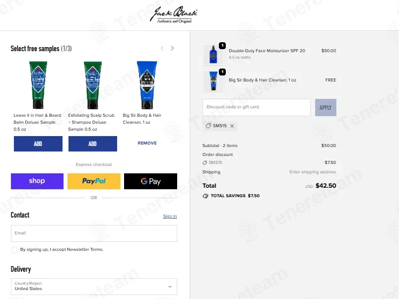 Jack Black coupon code: 15% off with SMS15. Tested and valid as 4 days ago.