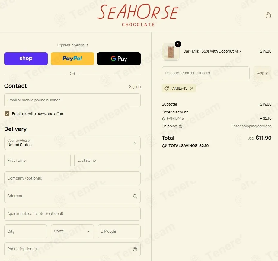 Seahorse Chocolate apply coupon code