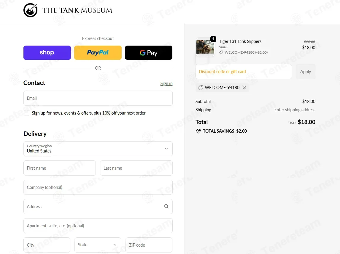 The Tank Museum coupon code: 10% off with WELCOME-94180. Tested and valid as 5 months ago.