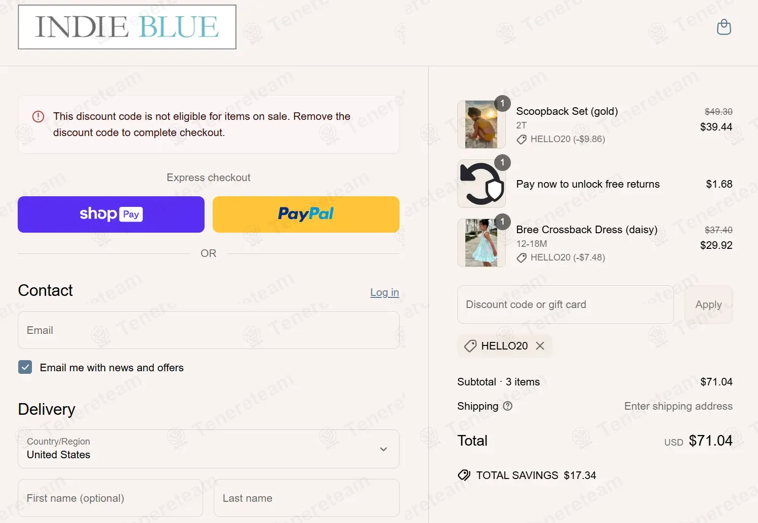 Indie Blue coupon code: 20% off with HELLO20. Tested and valid as 1 year ago.