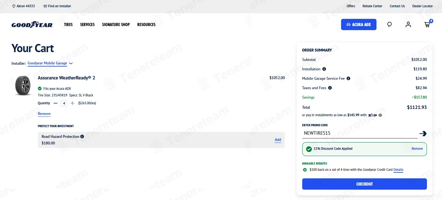 Goodyear Tires apply coupon code