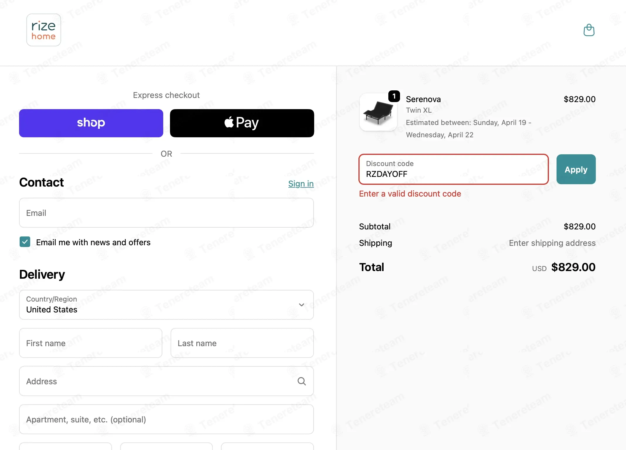 Rize Home coupon code: 20% off with RZDAYOFF. Tested and valid as 2 months ago.