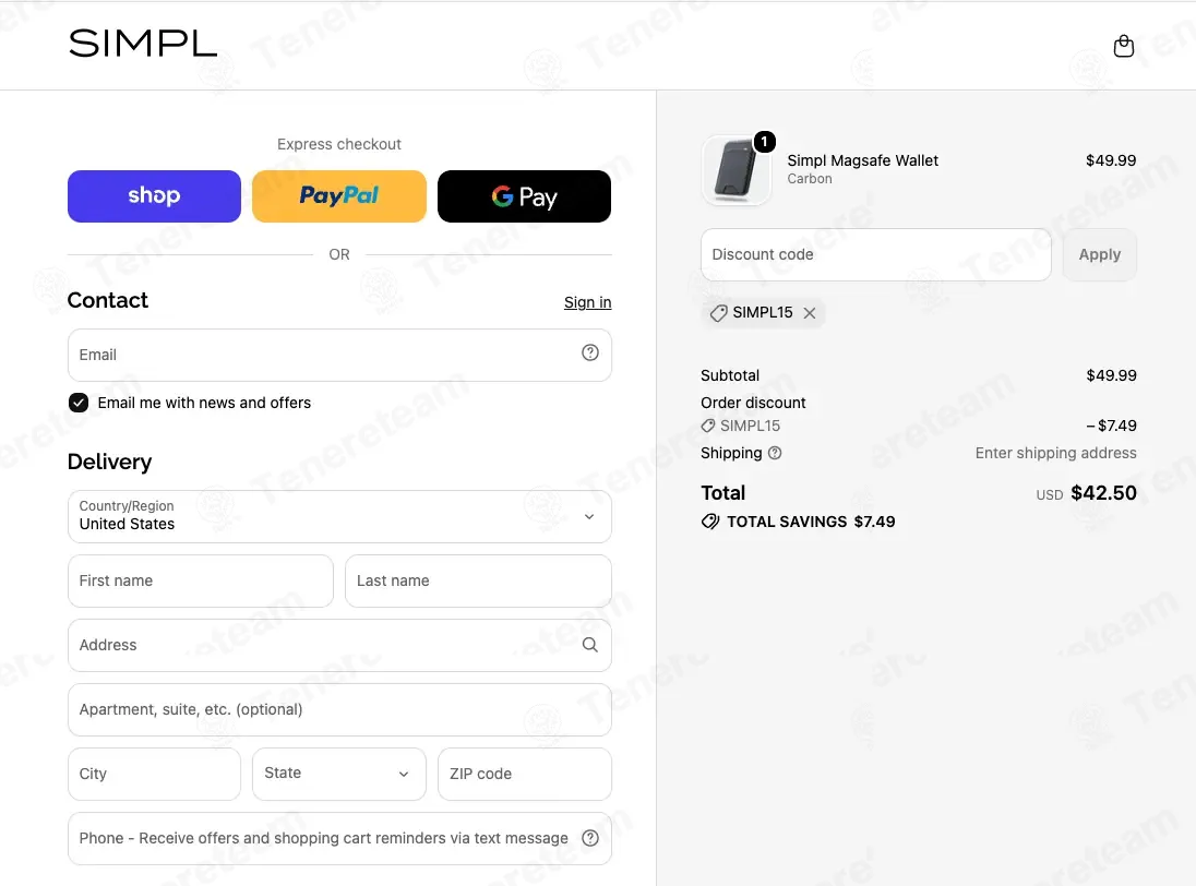SIMPL apply coupon code
