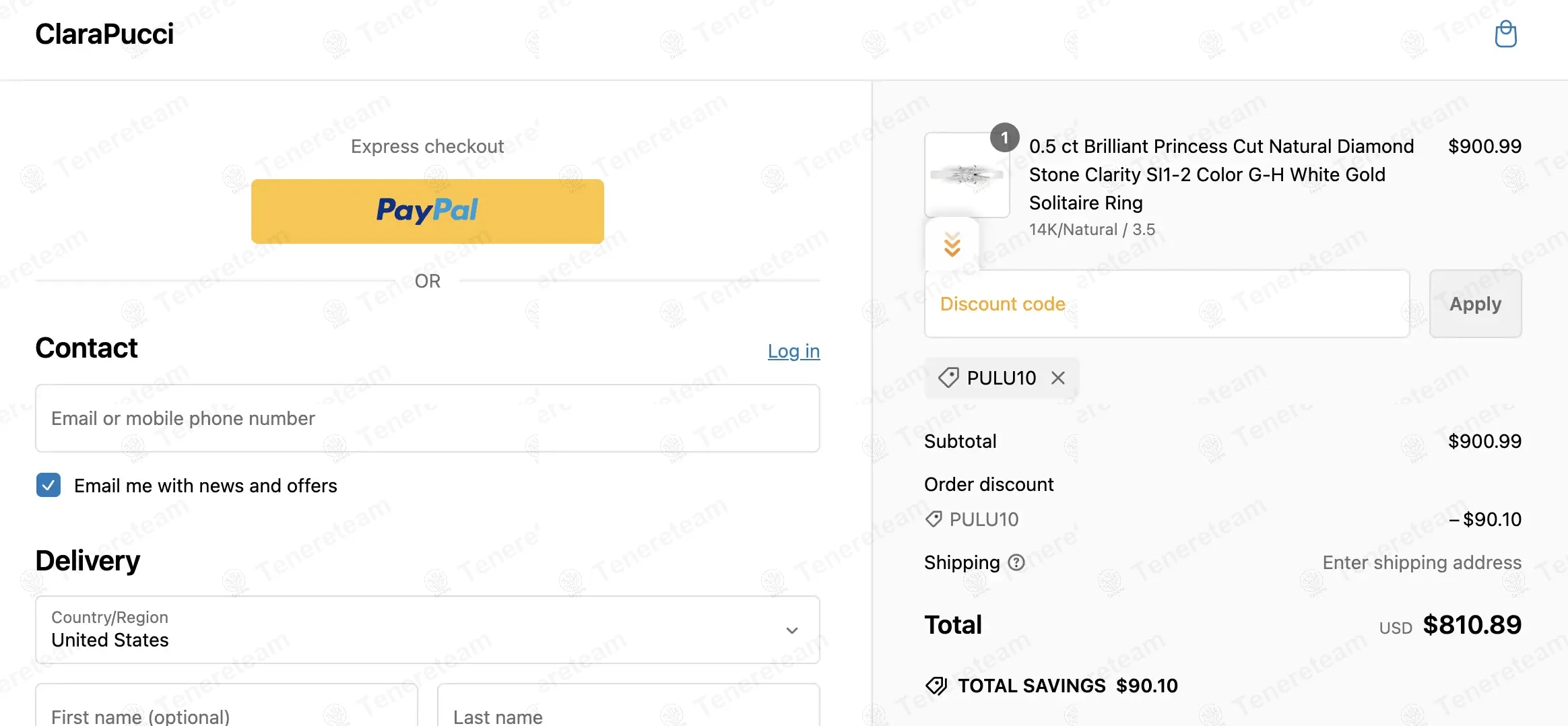 Clara Pucci apply coupon code