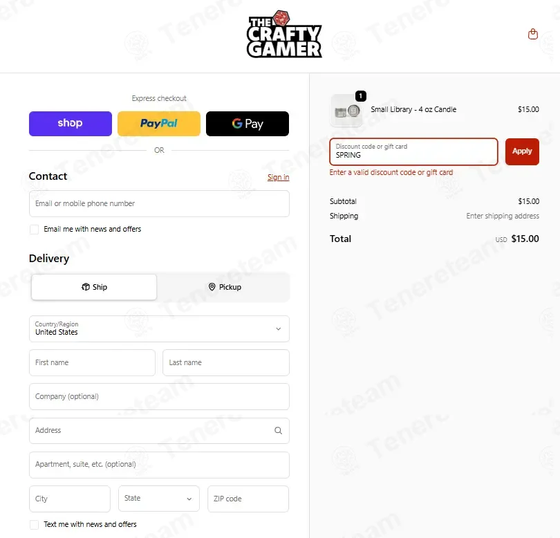 The Crafty Gamer coupon code: 15% off with SPRING. Tested and valid as 2 months ago.