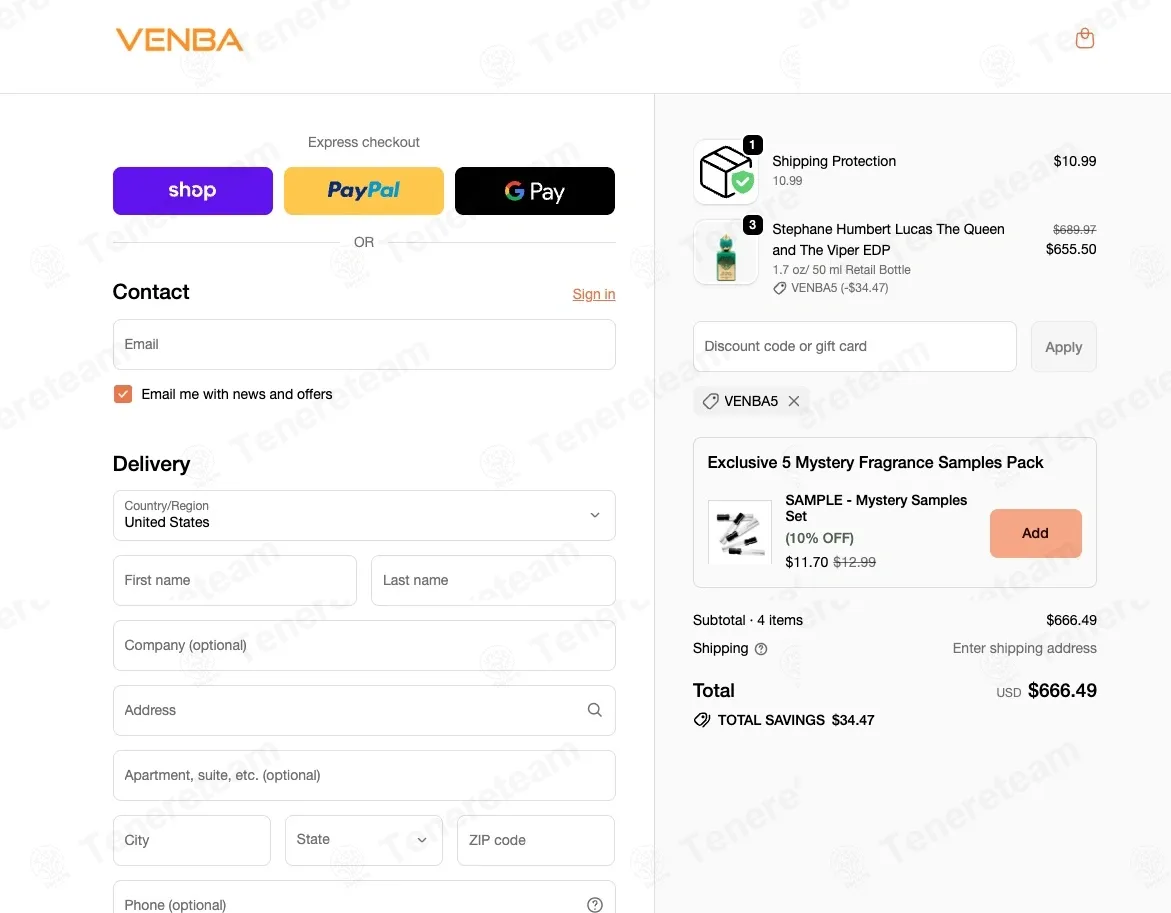 Venba Fragrance coupon code: 5% off with VENBA5. Tested and valid as 7 months ago.