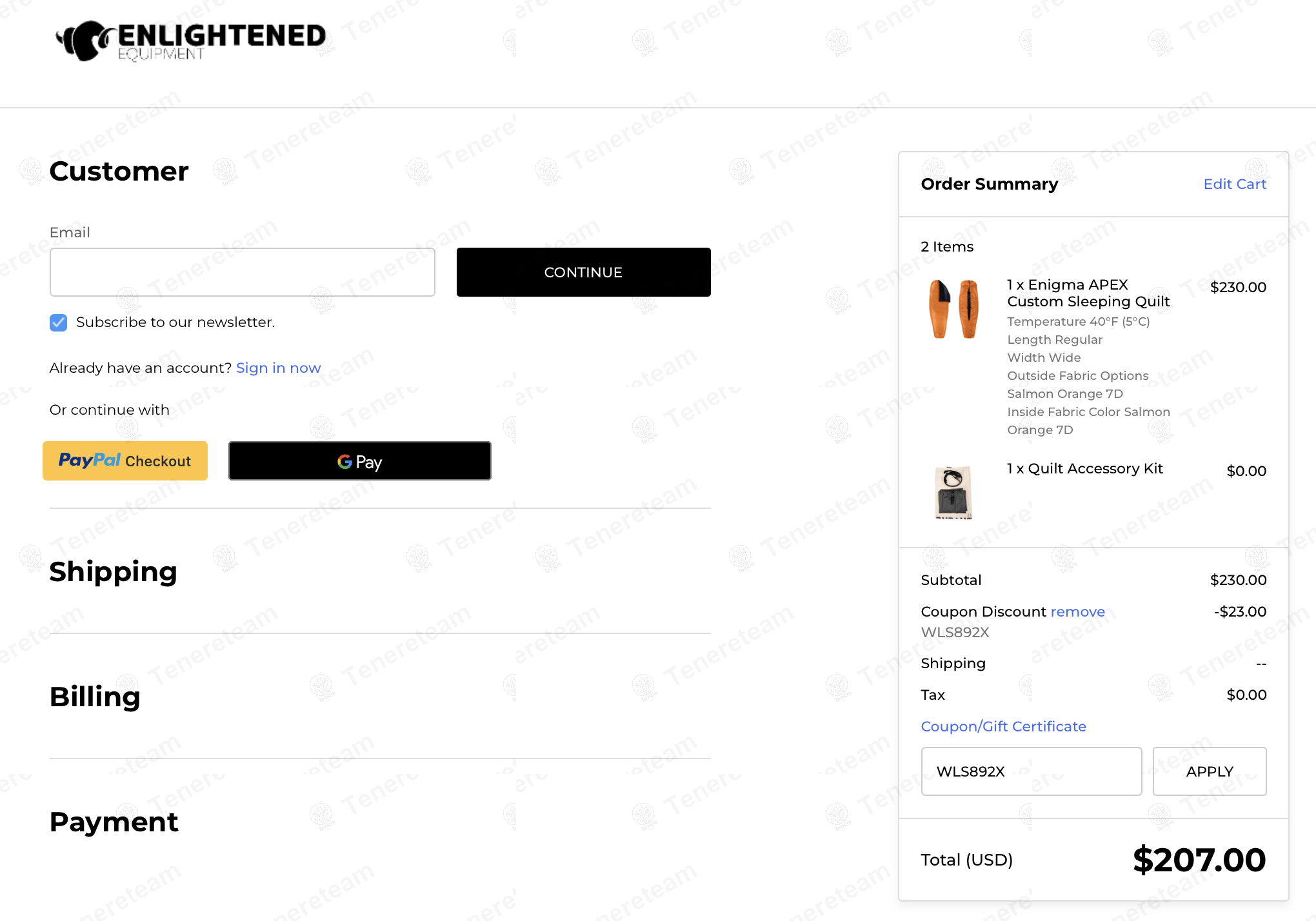 Enlightened Equipment apply coupon code