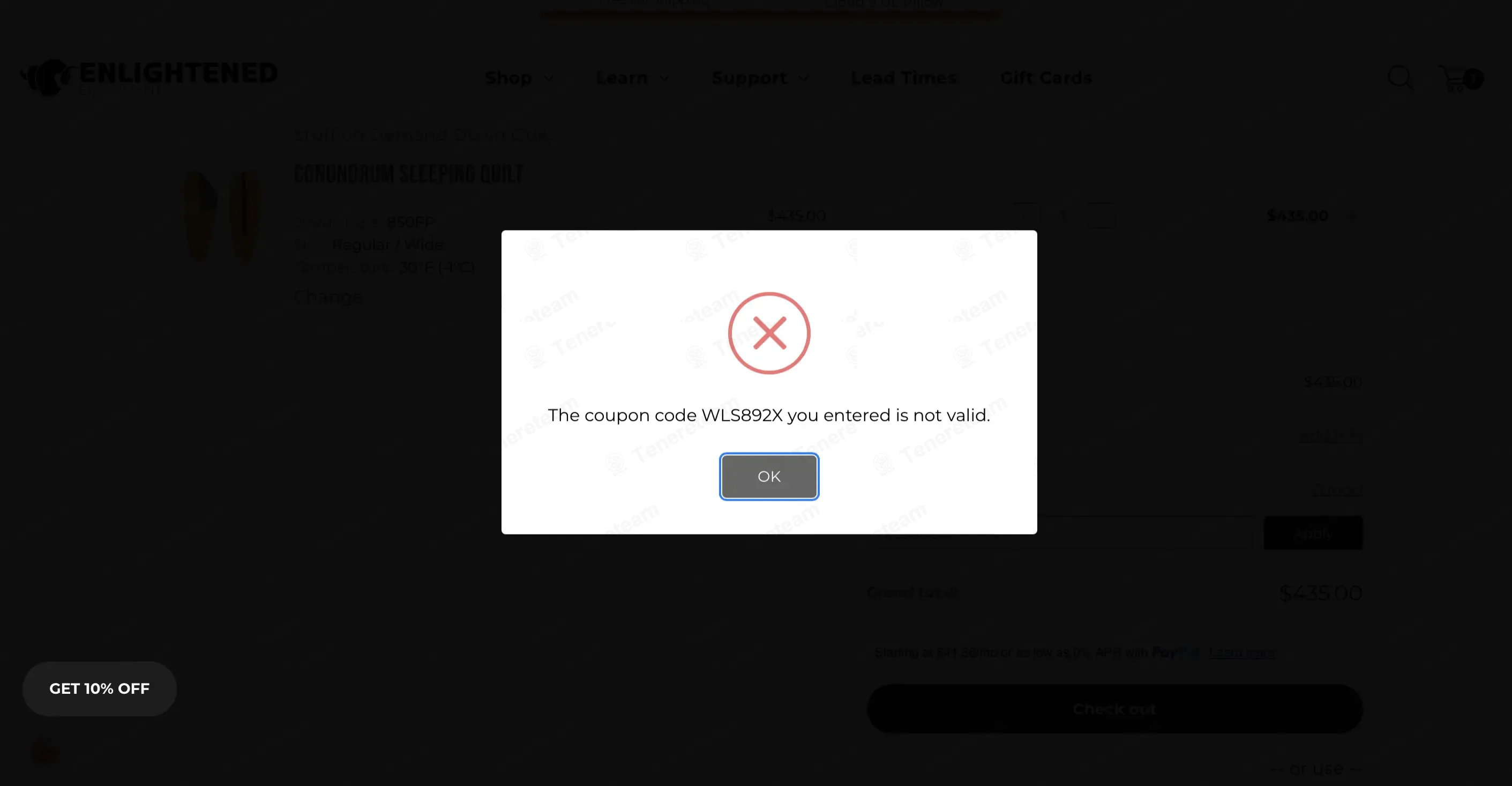 Enlightened Equipment coupon code: 10% off with WLS892X. Tested and valid as 3 months ago.