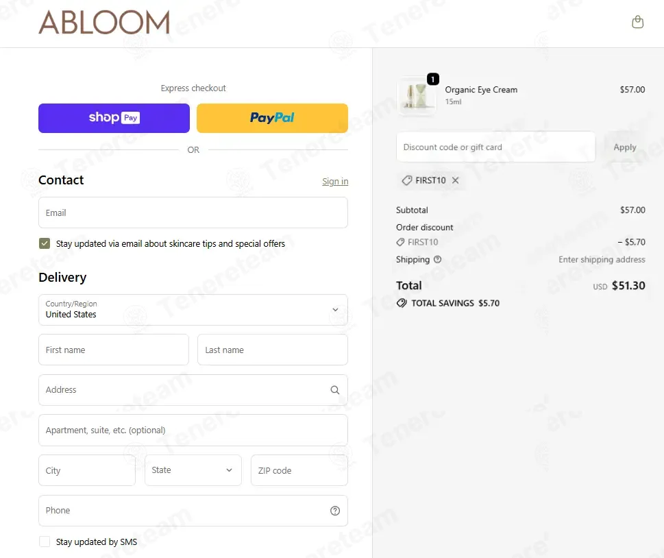 Abloom Skincare coupon code: 10% off with FIRST10. Tested and valid as 1 month ago.