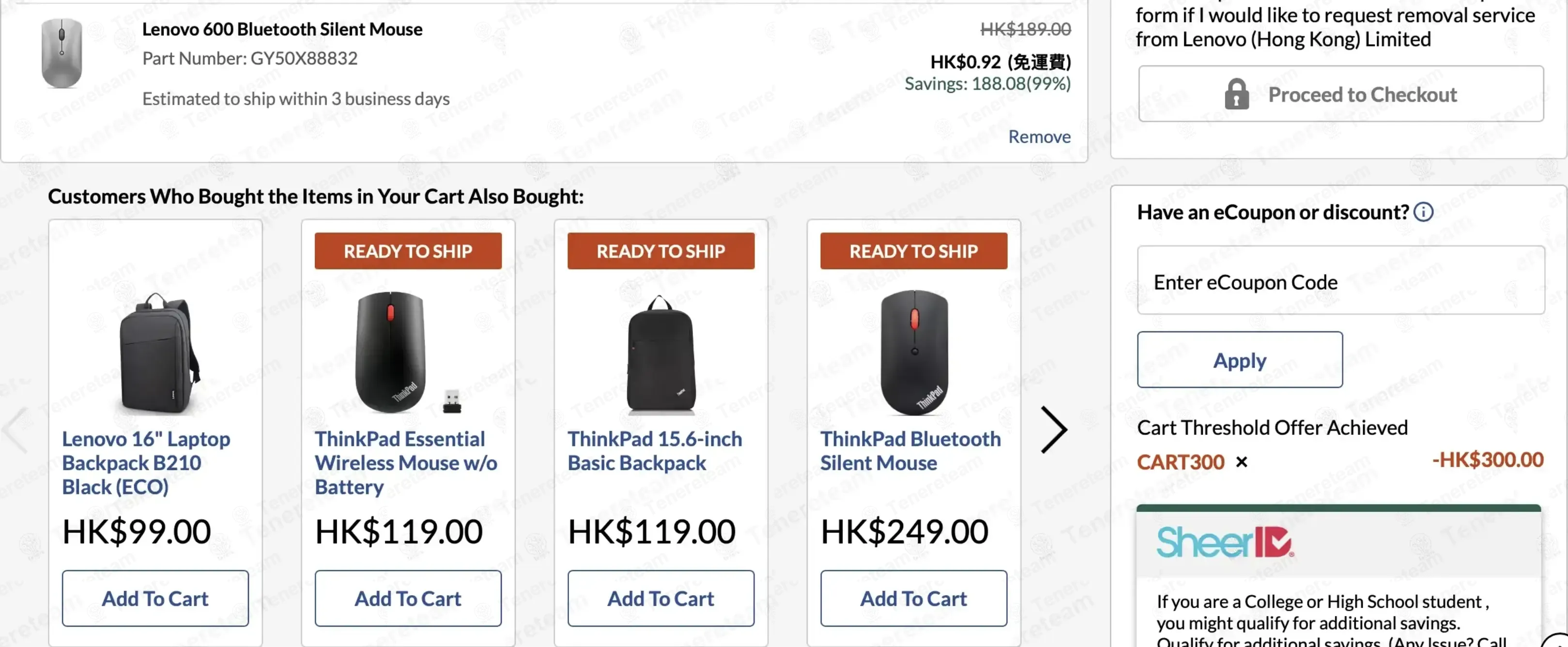 Lenovo HK coupon code: $300 off with CART300. Tested and valid as 1 month ago.