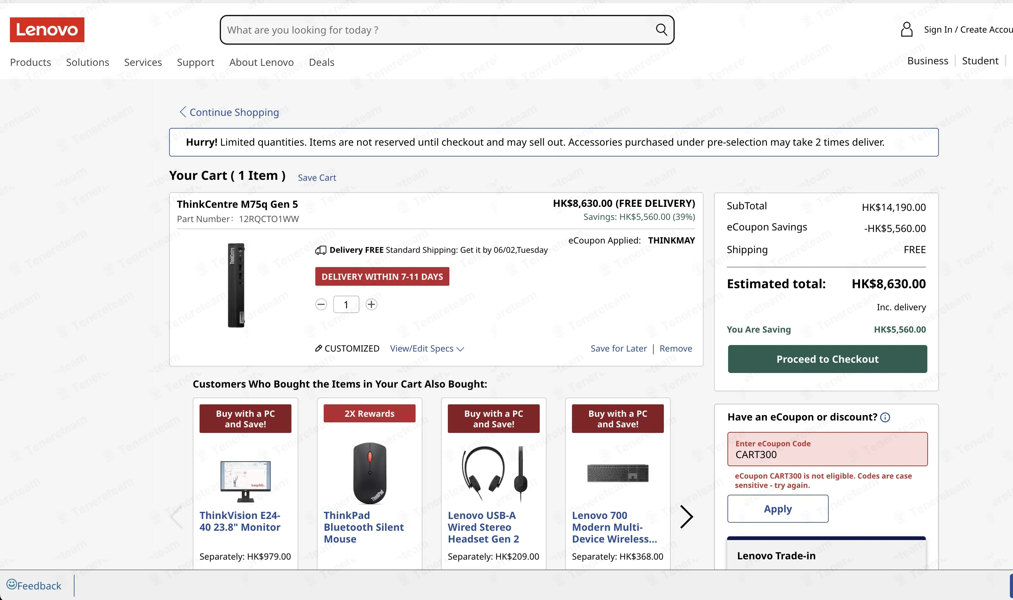 Lenovo HK coupon code: $300 off with CART300. Tested and valid as 1 month ago.