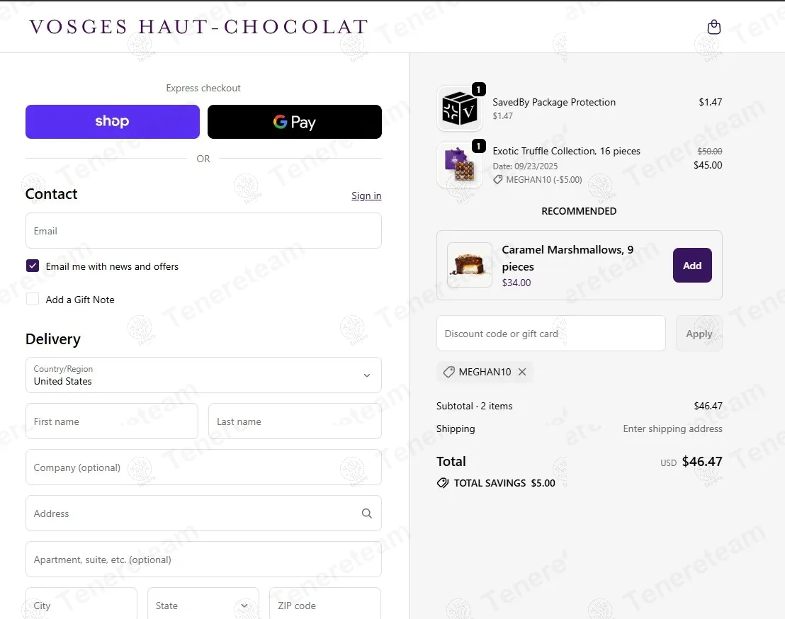 Vosges Chocolate coupon code: $5 off with MEGHAN10. Tested and valid as 10 months ago.