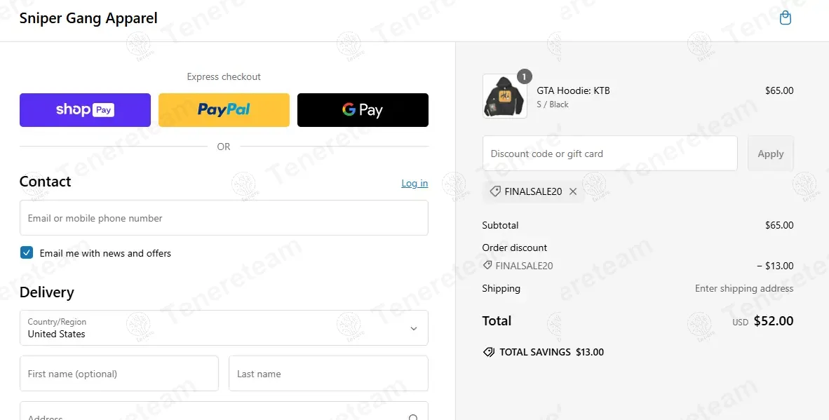 Sniper Gang Apparel coupon code: 20% off with FINALSALE20. Tested and valid as 1 year ago.