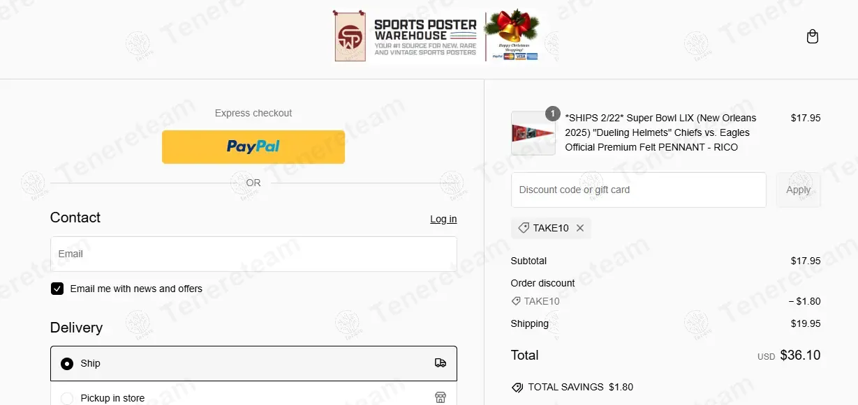 Sports Poster Warehouse coupon code: 10% off with TAKE10. Tested and valid as 1 year ago.