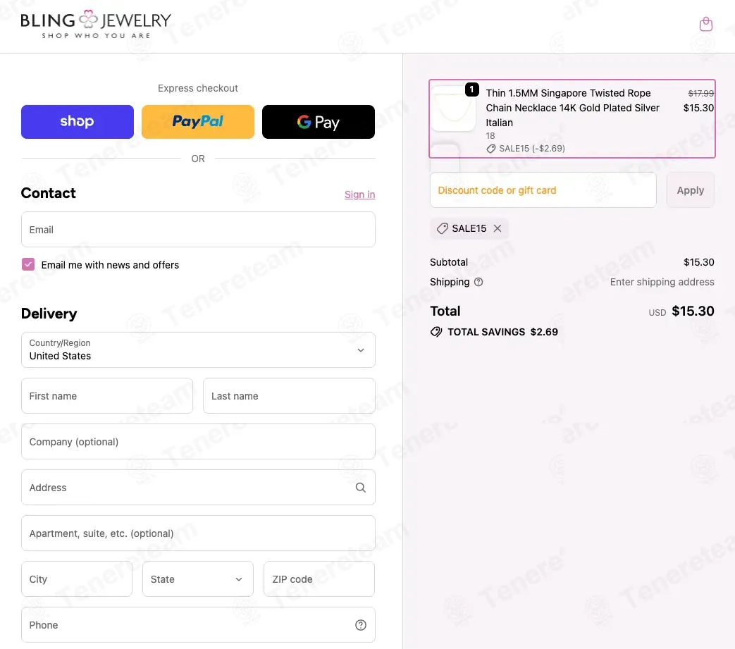 Bling Jewelry coupon code: 15% off with SALE15. Tested and valid as 8 months ago.