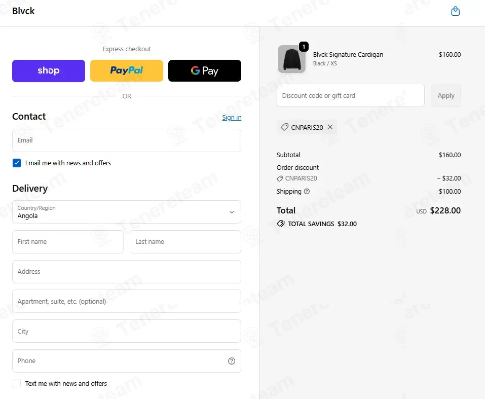 Blvck Paris coupon code: 20% off with CNPARIS20. Tested and valid as 1 week ago.