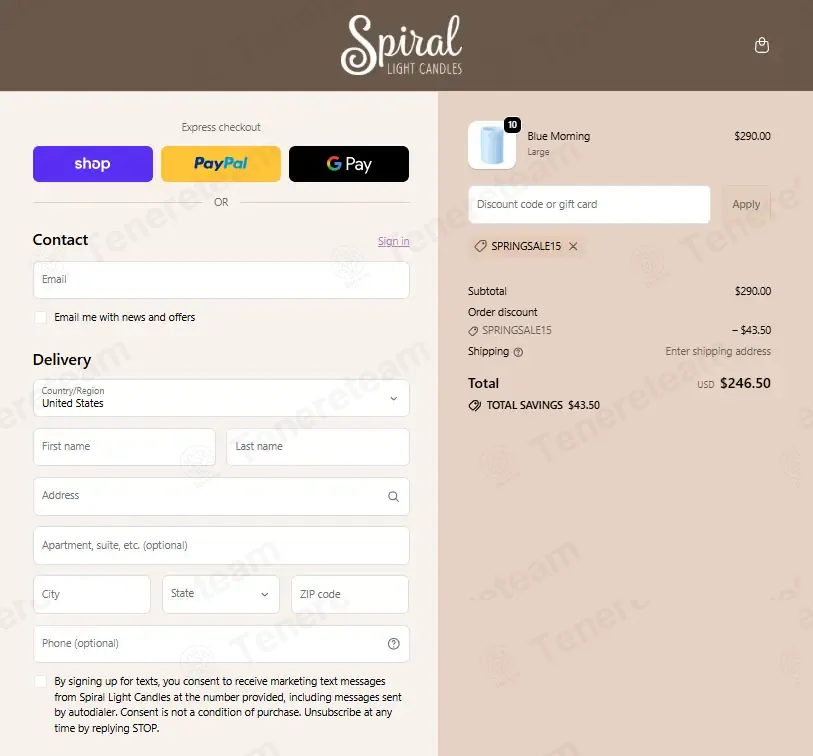 Spiral Light Candles coupon code: 15% off with SPRINGSALE15. Tested and valid as 3 months ago.