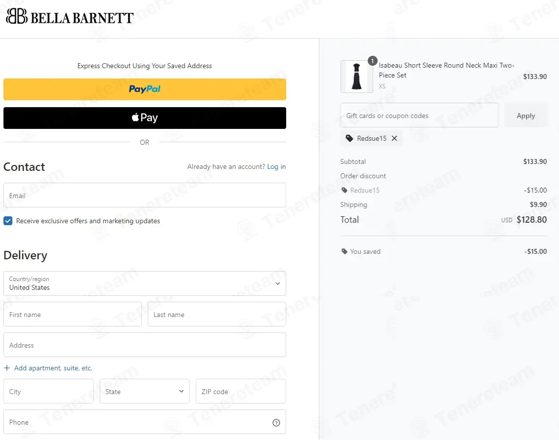 Bella Barnett coupon code: $15 off with Redsue15. Tested and valid as 1 month ago.