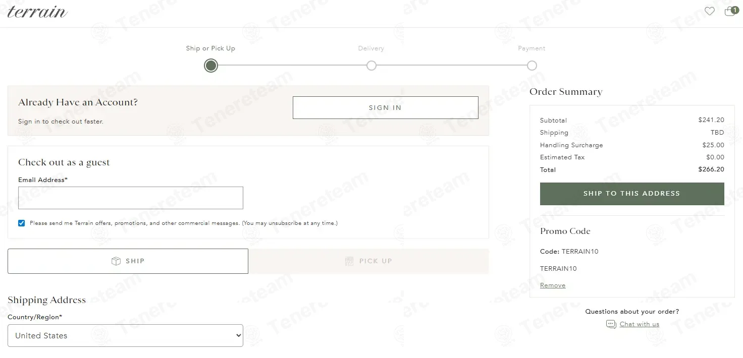 Shop Terrain coupon code: 10% off with TERRAIN10. Tested and valid as 3 weeks ago.