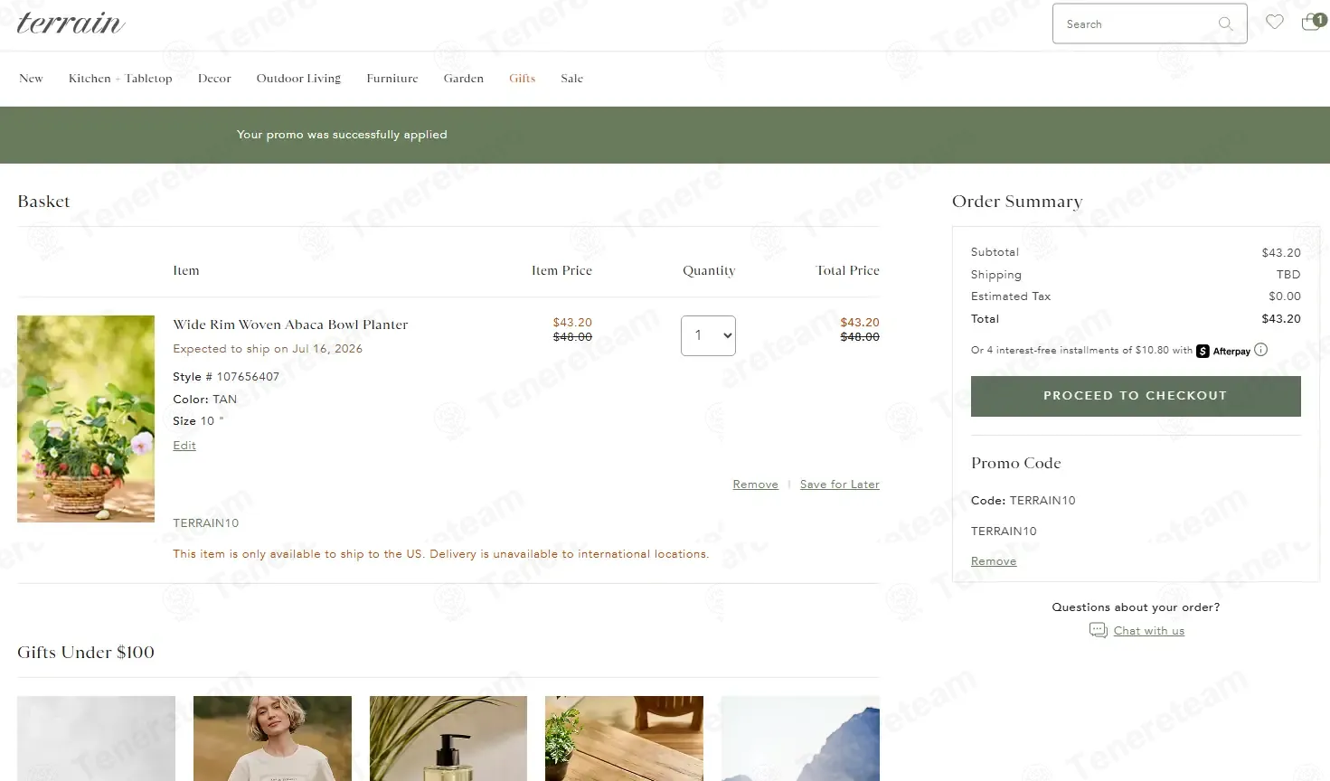 Shop Terrain coupon code: 10% off with TERRAIN10. Tested and valid as 3 weeks ago.