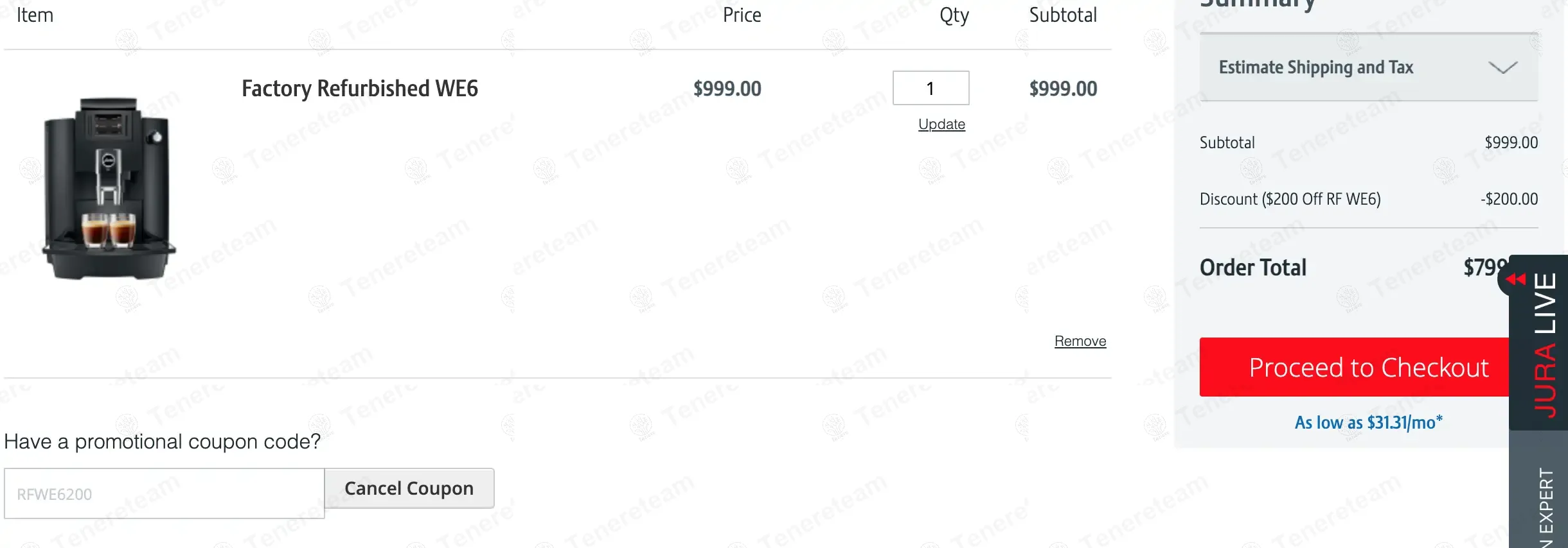 Shopjura coupon code: $200 off with RFWE6200. Tested and valid as 1 year ago.
